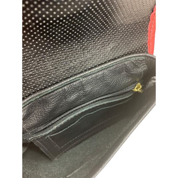 Vintage 1990s Black Red Leather Flap Satchel Hip Bag - Picture 10 of 10
